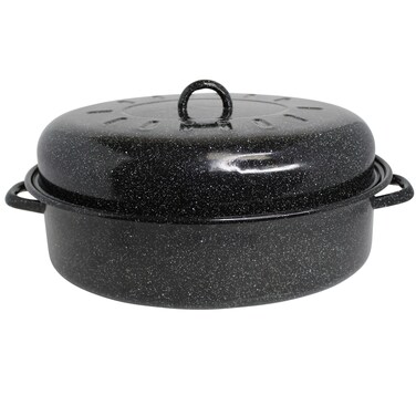 MIRRO 18in Enamel Oval Roaster with Lid Black