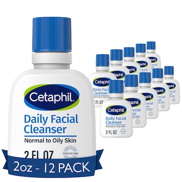 Face Wash by CETAPHIL Travel Size Toiletries Daily Facial Cleanser for Sensitive Combination to Oily Skin NEW 2 oz 12 Pack Gentle Foaming Soap Free Hypoallergenic