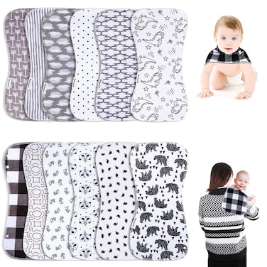 Baby Burp Cloths  Baby Bibs 2in1 Design Large Size 3 Layers Thicken 100 Cotton Super Absorbent and Soft Baby Spit Up Burping Rags Baby Burp Cloth Set for Boys and Girls 12 Pack