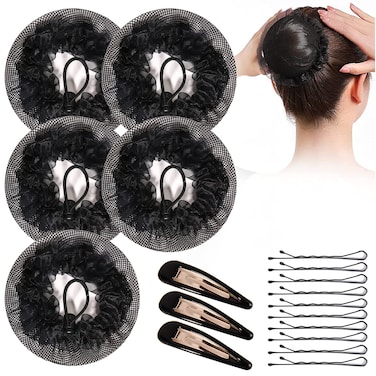 KKTOCHVC Ballet Dance Skating Hair Cover  Elastic Band with Hairpins for Women Girls Bun BlackWith Lace  Drawstring