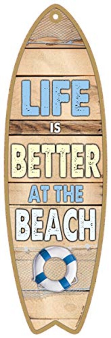 SJT ENTERPRISES INC Life is Better at The Beach Plank Style Surfboard MDF Wood plaques Signs  Measure 5 x 16 Size SJT01686