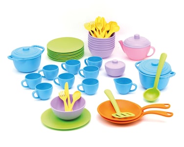 Green Toys Classroom Caf Set  61 Piece Pretend Play Motor Skills Language  Communication Kids Role Play Toy No BPA phthalates PVC Dishwasher Safe Recycled Plastic Made in USA