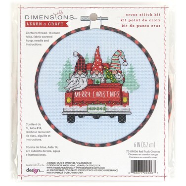 Dimensions Red Truck and Holiday Gnomes Christmas Counted Cross Stitch Kit 6 D 14 Cnt Light Blue Aida 6 Piece