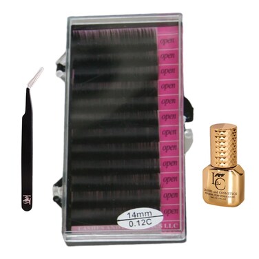 Eyelash Extensions C Curl 14mm Single Tray Mink Lash Of 1000 Individual Eyelash Hairs With Eyelash Glue and Tweezer Salon Eyelashes With Black Mink False Lashes