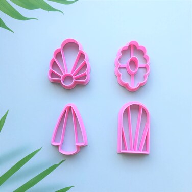 CHENRUI Set of 4 Polymer Clay Cutters with Embossing Stamps Art Deco Earring Polymer Clay Cutter