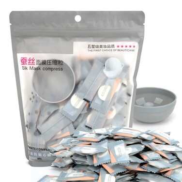 TinLeJa 100PCS Compressed Facial Mask Disposable DIY Cosmetic Compressed Facial Mask Sheet Mask Paper Skin Care Wrapped Masks with Mask Bowl
