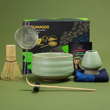 TEANAGOO Japanese Tea Set Matcha Whisk Set Matcha Bowl Bamboo Matcha Whisk Chasen Scoop chashaku Matcha Whisk Holder Tea Making Kit MSB6 Matcha Green Tea Powder Kit Matcha Tea Kit
