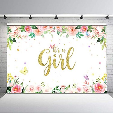 Mocsicka Floral Baby Shower Backdrop Its Girl Baby Shower Photo Background 7x5ft Pink Flower Butterfly Photography Backdrops Baby Shower Decorations for Girls