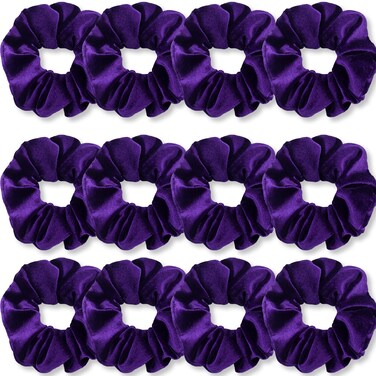 IVARYSS Purple Scrunchies Premium Velvet Soft Hair Scrunchy Solid Colors Thick Elastic Bands Hair Accessories for Women and Girls 12 Pack