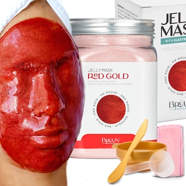 BRUN Jelly Mask Jar Red Gold Lactic AC AHA PeelOff Face Care Rubber Mask  23 fl oz Skin Care Moisturizing Gel Mask Jar Spa Set