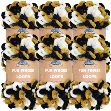 JubileeYarn Fun Finger Loops Yarn  Jumbo Polyester  100gSkein  Black Gold White  6 Skeins