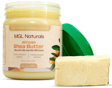 MGL Naturals Raw African Shea Butter Ivory 100 Pure and Unrefined Nourish and moisturize hair and skin Use alone or DIY recipes From Ghana West Africa 16oz in jar