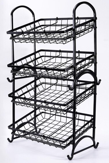 Giftburg Stackable Can Rack Organizer Angle 2Tier Tray Display Stand Fruit Basket Stand Potato Chip Rack Multifunctional Can Dipsenser for Storing Canned Snacks Drinks and more Black