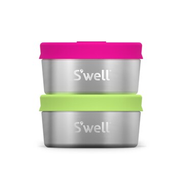 Swell Stainless Steel Condiment Container Set of Two 2oz DragonfruitKiwi Single Walled Durable Construction Leakproof Silicone Lids Dishwasher Safe