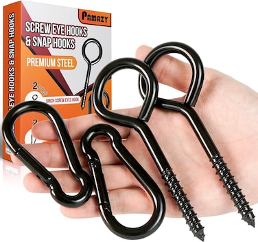 2PCS 5Inch Plated Screw Eyes Hook  2PCS 8MM Snap Hooks Heavy Duty Screw in Eye Hooks for Securing Cable Wires Hammock Stand Indoor  Outdoor Use