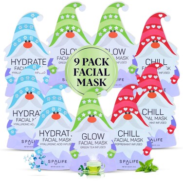 SpaLife 9Pack Facial Masks for Skin Rejuvenation Hydration and Moisturizing  Beauty Face Mask Set for Women