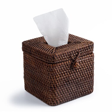 Rattan Square Tissue Box Cover 57 x 57 x 5Decorative Woven Facial Tissue Holder with Hinged Top Lid Facial Box for Home OfficeBathrooms Decoration Coffee