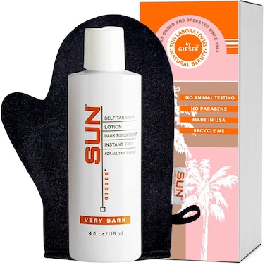 Sun Laboratories By Giesee Dark Sunsation Very Dark Tanning Lotion 4 oz with Tanning Mitt  NonToxic Self Tanner Kit Natural Sunless Tanning Lotion Travel Size Long Lasting Includes Self Tan Mitt