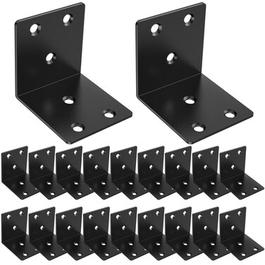 Riuog 20 Pcs Metal Corner Braces 2in L Brackets for Wood 90 Degree Heavy Duty Wide Corner Black Metal Corner Bracket for Wood Furniture Bed Chair