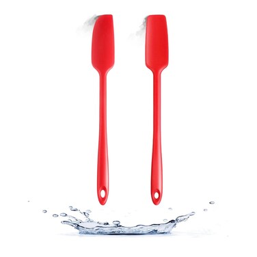 Armrouns 2pack Jar Spatula Long Handle Silicone Kitchen Scraper Spatula NonStick Rubber Scraper for Jars Cooking Baking Stirring Mixing Red