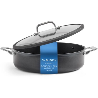 Misen Nonstick Rondeau Pot with Lid  6 Quart Braiser Pan  Stay Cool Handles Induction Ready Nontoxic Coating  Versatile Cooking Essential  Perfect for Braising Searing  Slow Cooking