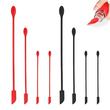 8 Pcs Mini Spatulas Makeup Scraper Silicone mini spatula for cosmetics Reusable Small Thin Jar Scraper for Getting Lotion out Bottle Scraper for Kitchen Food Beauty Make up Red Black