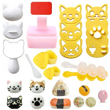 Cute Cat Rice Ball Molds 6 Sets Sushi Molds Bento Box Accessories Kits with 1PC Musubi Maker Press Mold 2PCS Gimbap Molds Triangle and 1PC Rice Ball Mold Shaker for DIY Fun Lunch Box Picnic Tool