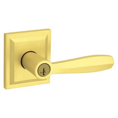 Baldwin Torrey Pines Entry Door Handle Reversible Lever with Keyed Lock Featuring SmartKey Rekey Technology and Microban Protection in Satin Brass