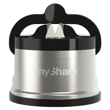 AnySharp Pro  Worlds Best Knife Sharpener  For All Knives and Serrated Blades  Brushed Metal