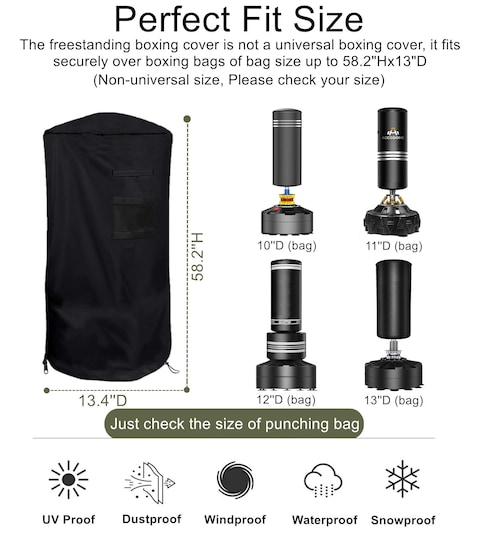Freestanding Punching Bag Cover Falezern Standing Boxing Bag Cover Outdoor Waterproof Adjustable Thickened Heavy Punching Bag Protective Cover for Freestanding Heavy Bag Kickboxing Bag