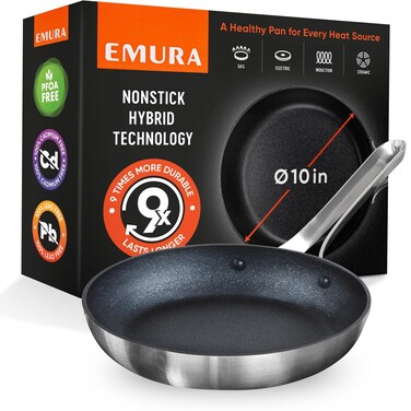 Emura Professional 10 inch Non Stick Frying Pan  Cookware Aluminum Nonstick Coating Skillet  PFOA and PTFE free Scratch Resistant Induction  Oven Safe Cooking  All stovetops
