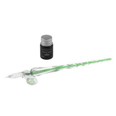 Goldenritt HandBlown Crystal Glass Dip Pen for Writing Drawing Signatures Hand Lettering and Art Includes Pen Rest and Black Ink  Gift Box Set  Peridot