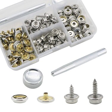120Pieces Silver Stainless Steel Marine Grade Canvas and Upholstery Boat Cover Snap Button Fastener Kit with 2Pcs Setting Tool  40 Sets