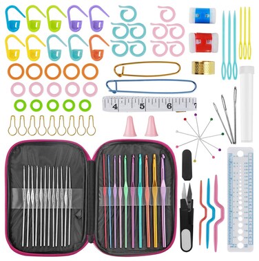 Flexzion Crochet Hook Set with Yarn Knitting Needles Sewing Tools Full 100 Pcs Kit 0665mm Expert  Beginner Kids Adults Allinone Essentials Knit Gauge Scissors Stitch Holders Household Tools