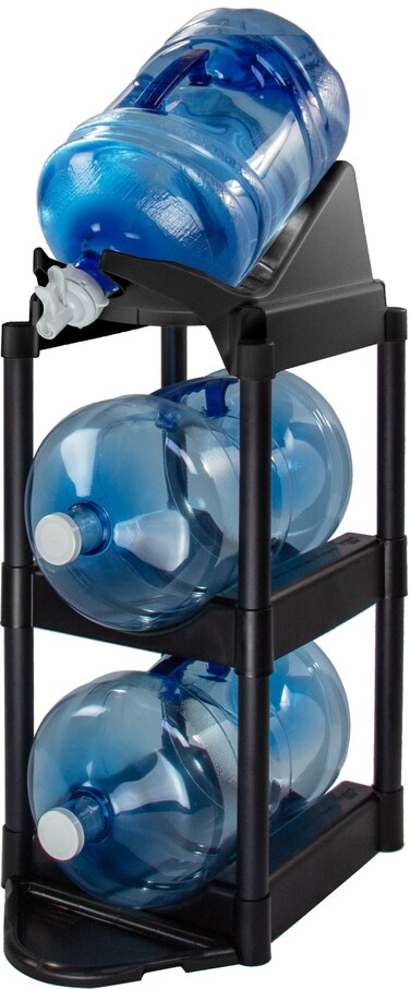 Bottle Buddy Cascada Pour  Store System Water Bottle System3Tier 5 Gallon Jug Storage Rack with Floor Protector  Dispenser TrayHome  Office OrganizationDurable Plastic Easy To Assemble  Black