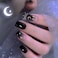Yivaiks Star Black Press on Nails Short Goth Fake Nails with Glue on Nails Gradient Star Moon Finger False Nail Art for Women and GirlsBlack Square 24pcs