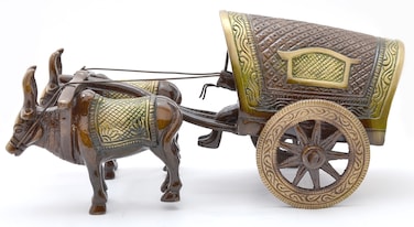 Two Moustaches Village Bullock Cart Showpiece Yellow
