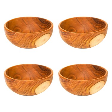 Rainforest Bowls Set of 4 Javanese Teak Wood Side Dish Bowls  45 Diameter Perfect for Daily Use Hot  Cold Friendly UltraDurable Premium Wooden Bowls Handcrafted by Indonesian Artisans