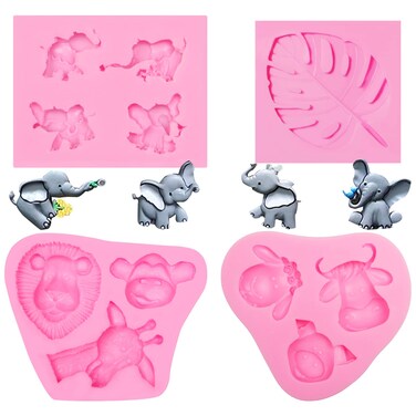 Elephant Chocolate Mold Animal Theme Lion Giraffe Silicone Molds for Baby Shower Birthday Party Cake Decoration Safari Animal Theme Cupcake Toppers Jelly Pudding