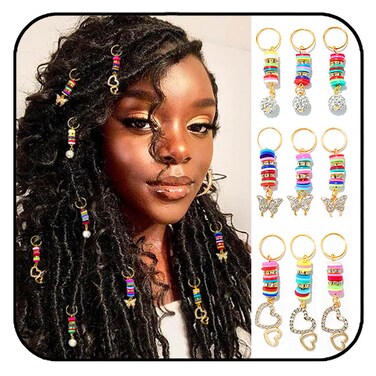 Formery Butterfly Crystals Loc Jewelry Gold Rhinestones Braid Hair Ring Jewels Heart African Dreadlock Accessories Charms for Black Women 9PCS