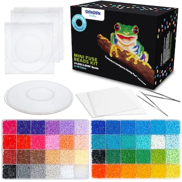24000 Mini Fuse Beads Kit for Adults  48 Colors Tiny 26mm Beads 5 Pegboards 2 Tweezers  Compatible with Hama Melty Beads Iron Beads Craft  Bulk Storage