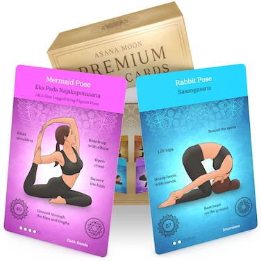Asana Moon Premium Yoga Cards  Deck with Over 120 Yoga Poses  Yoga Sequencing Deck with Yoga Cues and Sanskrit Names for Beginners and Teachers  Unique Yoga Gift for Women or Any Yoga Lover