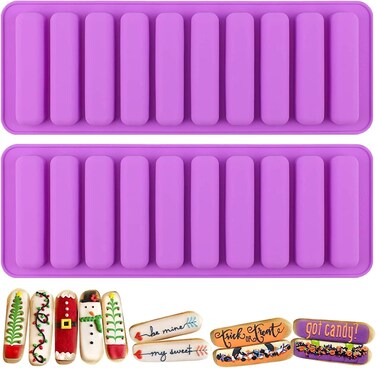 Bamutu Long Strips Silicone Mold Finger Shaped Cookie Molds 2 PCS10 Cavity Chocolate Rectangular Cereal Bar Molds Ice Cube Tray Jelly Cake Candy Baking Tools