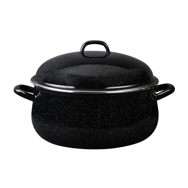 Granite Ware 95 Qt Heavy Gauge Dutch Oven with Lid Speckled Black Enamelware Stainless Steel Suitable for Cooktops Oven to Table Dishwasher Safe