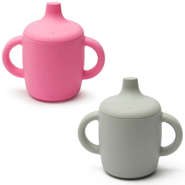 Silikong 8 Oz Silicone No Spill Sippy Cups For Toddlers and Babies  Dishwasher and Microwave Safe  2 Pack PinkGray