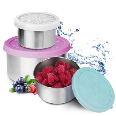 ZenMind Products Stainless Steel Snack Containers Fruit Containers For Lunch Small Lunch Containers with Lid Stainless Steel Containers With Lids Set of 3 Condiment Containers With Lids