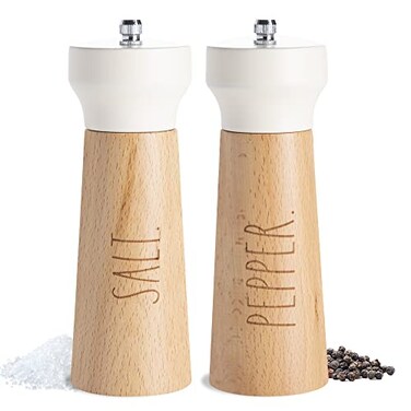 Rae Dunn Set of 2  Bamboo Sea Salt Pepper Grinder  Classy Salt and Pepper Shakers  Pepper Mill  Salt Mill