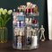 Argox 360 Rotating Makeup Organizer Clear Cosmetic Storage Display Case with Layers and Detachable Shelves for Bedroom Dresser Top Divided  Diamond Pattern