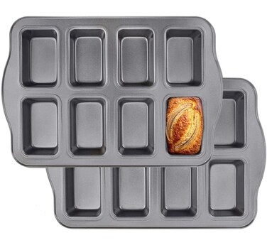 NBFTLTOP 2 Pack Mini Loaf Pans Nonstick Bread Loaf Pan8 Cavity Carbon SteelNontoxic  Easy Cleanup Gray