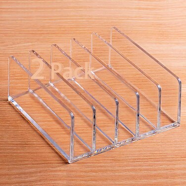 Halyuhn Acrylic Mail Holder 2 Pack 5 Compartments Mail Organizer Countertop Clear Bill Money Organizer for Business Card Cash and Envelope Acrylic Cell Phone Divider Holder for Charging